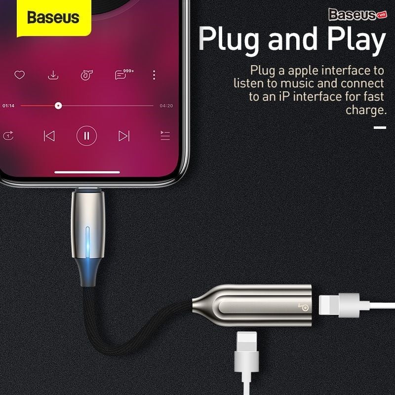 Đầu chuyển âm thanh Baseus L55/L56 2in1 cho iPhone/iPad (Lightning to Dual Lightning/Lightning to Lightning + 3.5mm AUX)