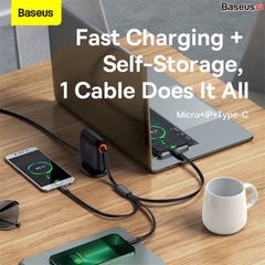 Cáp Sạc Đa Năng Baseus Traction Series Retractable 3-in-1 Fast Charging Cable Desktop Organizer (Type-C to M+L+C 100W 1.7m)