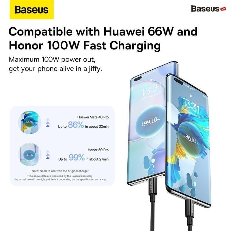 Cáp Sạc Nhanh Baseus Superior Series Fast Charging Data Cable USB to Type-C 100W Cho Huawei Honor Android 6A/100W