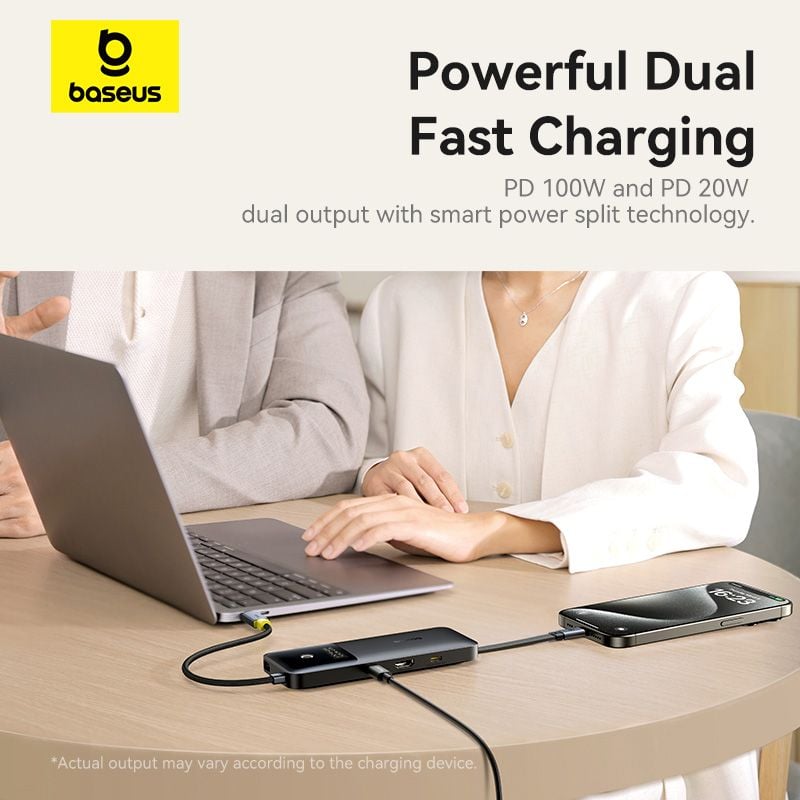 Hub Mở Rộng Kết Nối Đa Năng Baseus Nomos Series 6-in-1 (Dual Fast Charging, Type-C to HDMI 4K@60Hz*1, USB3.2*1, Type-C3.2*1, Type-C3.2 & PD20W*1, USB2.0*1+PD*1)