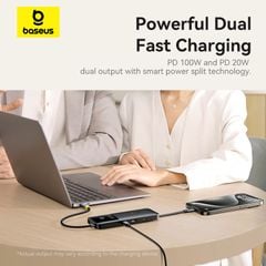 Hub Mở Rộng Kết Nối Đa Năng Baseus Nomos Series 6-in-1 (Dual Fast Charging, Type-C to HDMI 4K@60Hz*1, USB3.2*1, Type-C3.2*1, Type-C3.2 & PD20W*1, USB2.0*1+PD*1)