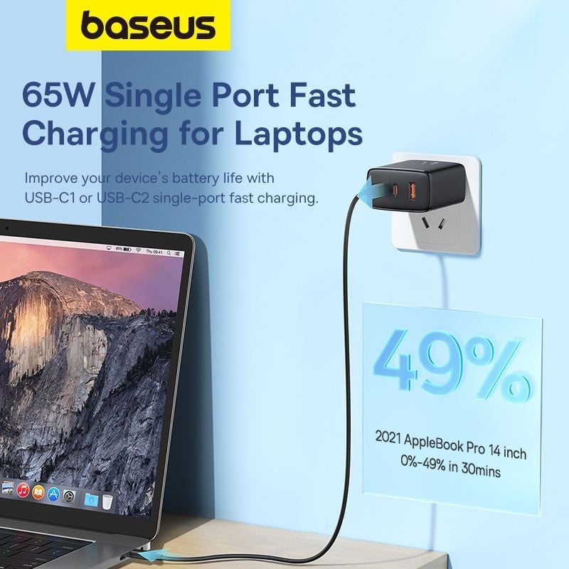 Củ Sạc Nhanh Baseus Cube Pro Fast Charger 2C+U 65W (Kèm Cáp Baseus Pudding Series C to C 100W)