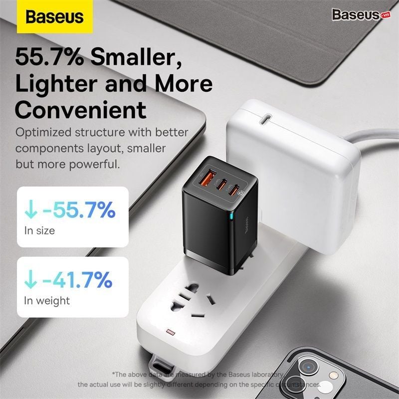 Bộ sạc nhanh Baseus GaN5 Pro 65W – Combo củ sạc + cáp C to C 100W, 2C + USB, hỗ trợ PD3.0/PPS/QC4.0/SCP/FCP