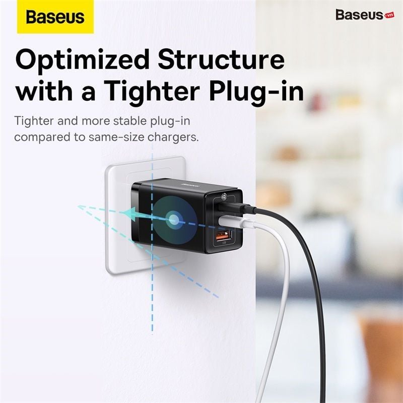 Bộ sạc nhanh Baseus GaN5 Pro 65W – Combo củ sạc + cáp C to C 100W, 2C + USB, hỗ trợ PD3.0/PPS/QC4.0/SCP/FCP