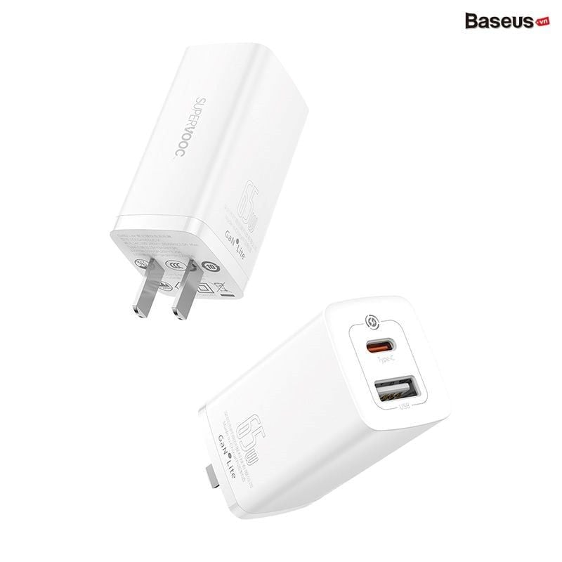 Cốc Sạc Nhanh Baseus GaN2 Lite Quick Charger 65W (Super Vooc, PD3.0/PPS/QC4.0/SCP/FCP Multi Quick Charge Protocol, New Upgrade Technology)