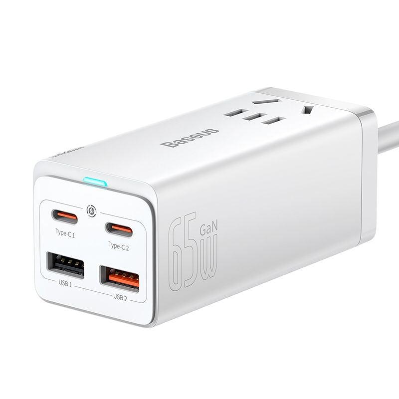 Bộ sạc nhanh tích hợp dây nguồn nối dài Baseus GaN3 Pro Desktop Powerstrip 5 in 1 65W/100W (USB*2, Type C*2, AC 100V-240V, Quick Charger)