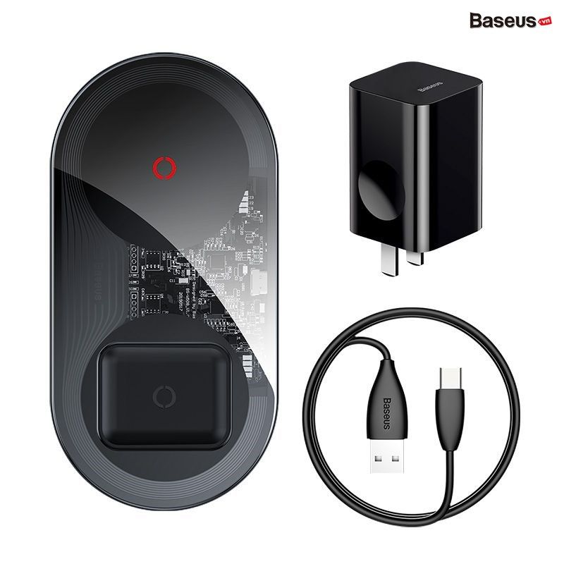 Bộ đế sạc nhanh không dây 2 trong 1 Baseus Simple Wireless Charger Turbo Edition (20W, Phone + Airpods Pro)