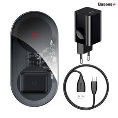 Bộ đế sạc nhanh không dây 2 trong 1 Baseus Simple Wireless Charger Turbo Edition (20W, Phone + Airpods Pro)