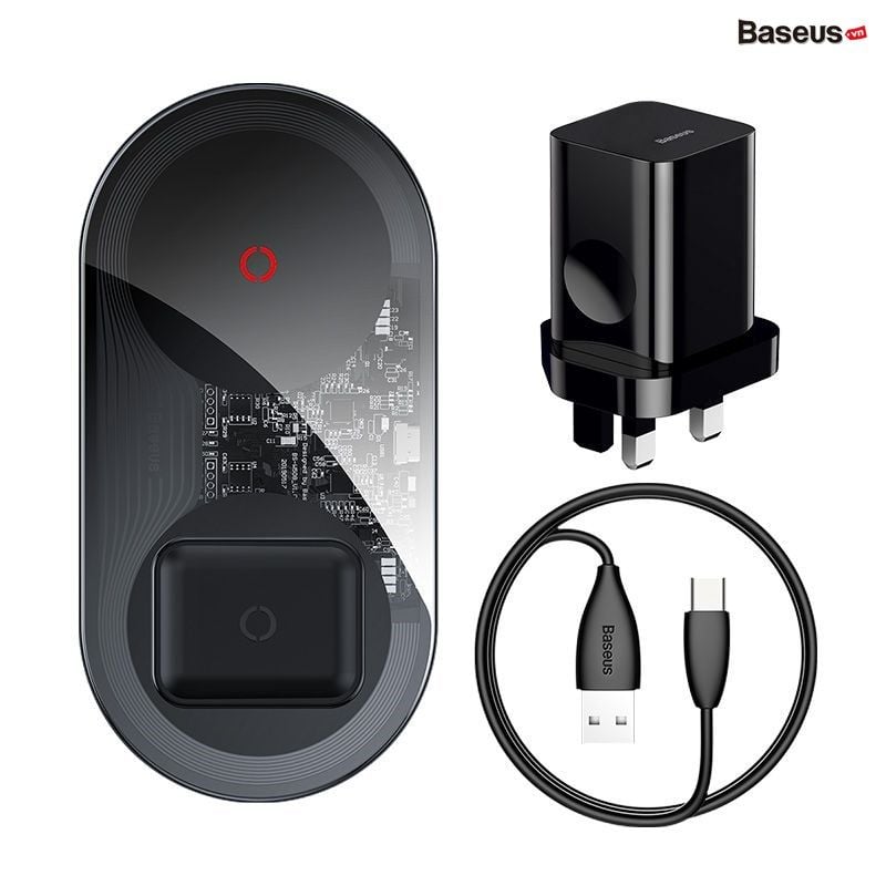 Bộ đế sạc nhanh không dây 2 trong 1 Baseus Simple Wireless Charger Turbo Edition (20W, Phone + Airpods Pro)