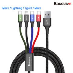 Cáp sạc và truyền dữ liệu tốc độ cao Baseus Three Primary Colors tích hợp 3 đầu kết nối Type C, Android và Lightning ( USB Type A to USB Type C/ Micro USB/ Lightning Fast Charging Cable)