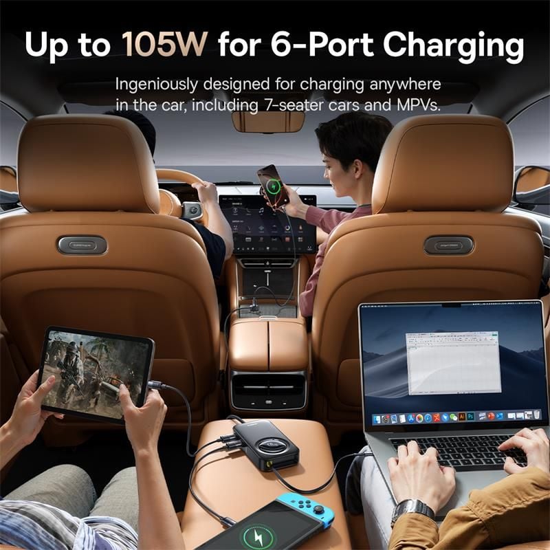 Tẩu Sạc Cho Ô Tô 3C+3A Baseus PrimeTrip VW1 105W (with 60W Type-C Retractable Built-in Cable)