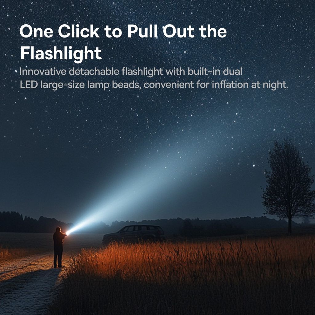 Máy Bơm Lốp Ô Tô 2-in-1 Baseus PrimeTrip VA1 (Up to 180 Days Battery Life, Wireless & Wired Modes, Detachable Flashlight, Dual-Port Power Bank)