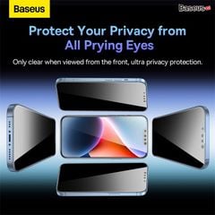 Kính cường lực Baseus 0.3mm cho iPhone 14/16 – Full HD 4K, chống nhìn trộm, full viền, bảo vệ riêng tư