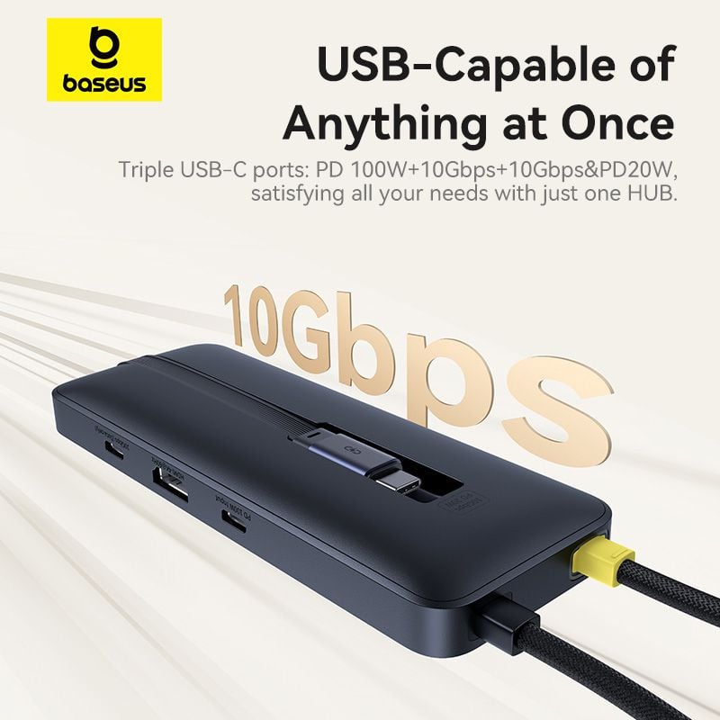 Hub Mở Rộng Kết Nối Đa Năng Baseus Nomos Series 6-in-1 (Dual Fast Charging, Type-C to HDMI 4K@60Hz*1, USB3.2*1, Type-C3.2*1, Type-C3.2 & PD20W*1, USB2.0*1+PD*1)