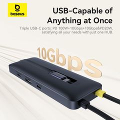Hub Mở Rộng Kết Nối Đa Năng Baseus Nomos Series 6-in-1 (Dual Fast Charging, Type-C to HDMI 4K@60Hz*1, USB3.2*1, Type-C3.2*1, Type-C3.2 & PD20W*1, USB2.0*1+PD*1)