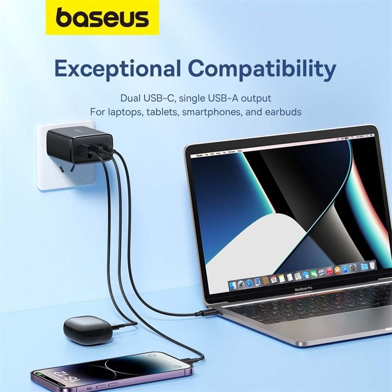 Củ Sạc Nhanh Baseus Cube Pro Fast Charger 2C+U 65W (Kèm Cáp Baseus Pudding Series C to C 100W)