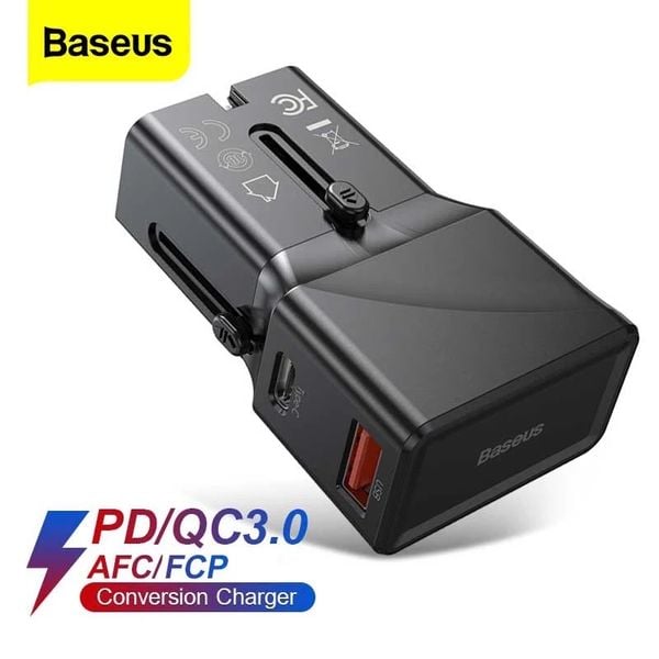 Cốc sạc du lịch đa năng Baseus Universal conversion plug PPS charger C+U Youth Edition (18W, 100 - 240V)