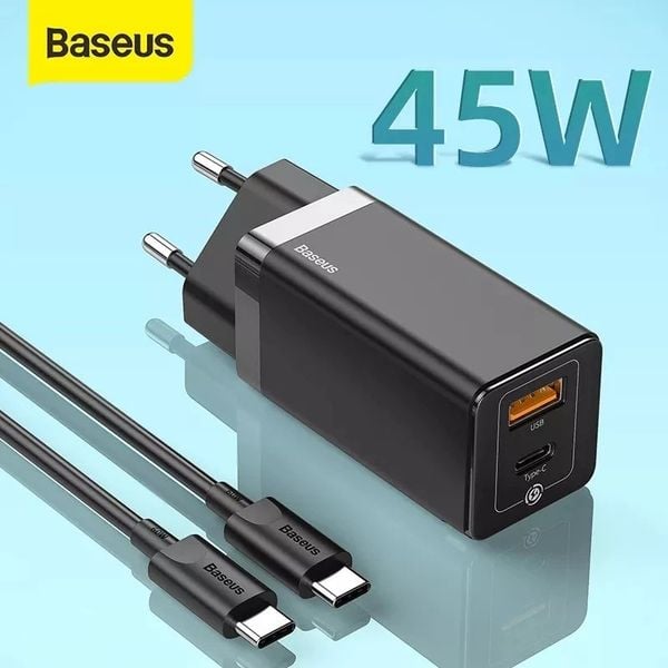 Bộ sạc nhanh đa năng, nhỏ gọn Baseus GaN2 Quick Charger 45W (Type C/USB Port, PD/QC3.0/SCP/FCP/AFC/BPS II Quick charger support, with C to C Cable)