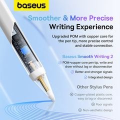 Bút Cảm Ứng Baseus Smooth Writing 2 Series Stylus Lite with LED Indicators, Moon White (Active version with type-C cable and active pen tip)