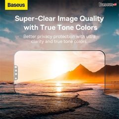 Kính cường lực Baseus 0.3mm cho iPhone 14/16 – Full HD 4K, chống nhìn trộm, full viền, bảo vệ riêng tư