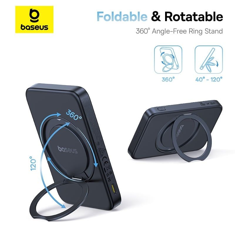 Pin Sạc Không Dây Baseus PicoGo Qi2 with Rotatable Stand 5000mAh 20W (with C to C 3A Cable 30cm)