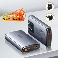 Củ sạc nhanh Baseus GaN5 Pro Ultra-Slim Fast Charger 65W (Combo Củ sạc nhanh Ultra Slim siêu mỏng kèm Cáp sạc 100W, Type C + USB, PD3.0/PPS/QC4.0/SCP/FCP Multi Quick Charge Protocol)