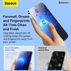 Kính Cường Lực Full HD 8K Cho iPhone 14 series Baseus All-glass SuperCeramic Tempered Glass Film 0.3mm Cellular Dust-proof ( full kính, full viền, Bộ 2 cái + Khung cố định hỗ trợ dán)