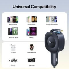 Tẩu Sạc Cho Ô Tô Baseus PrimeTrip VR2 30W (with 31.5-Inch Retractable Cable C+Type-C Port, Uninterrupted & Ultra-Safe Charging, 360° Rotation)