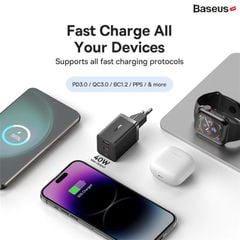 Củ Sạc Nhanh Baseus GaN5 Pro Fast Charger C+C 40W Dùng Cho iPhone Samsung Macbook iPad (Nhỏ gọn, sạc nhanh PD/Quick Charge)