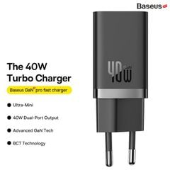 Củ Sạc Nhanh Baseus GaN5 Pro Fast Charger C+C 40W Dùng Cho iPhone Samsung Macbook iPad (Nhỏ gọn, sạc nhanh PD/Quick Charge)