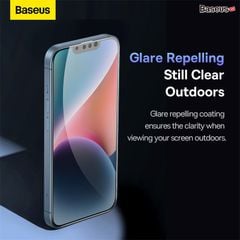 Kính cường lực Baseus 0.3mm cho iPhone 14/16 – Full HD 4K, chống nhìn trộm, full viền, bảo vệ riêng tư