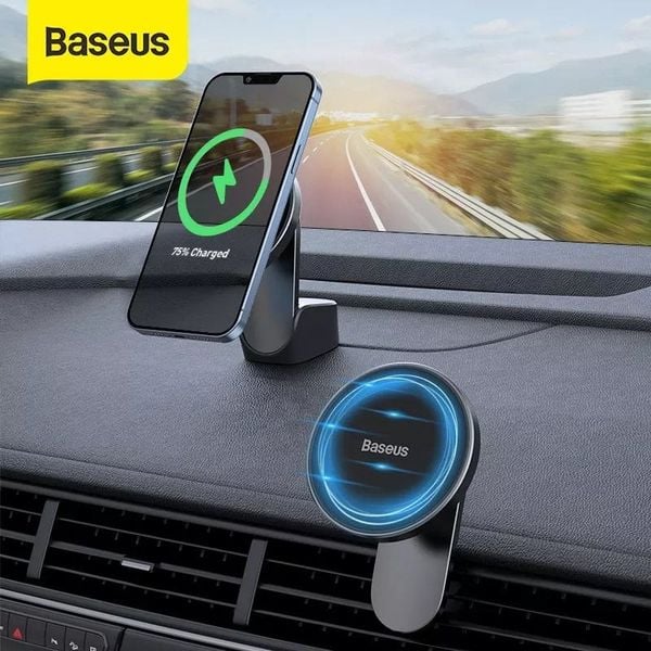 Đế giữ điện thoại tích hợp nam châm và Sạc không dây dùng trên xe ô tô Baseus Big Energy Car Mount Wireless Charger (15W, Magsafe Wireless Quick Charger and Holder for Car)