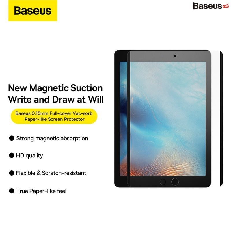 Miếng dán từ tính Paper-like Baseus – 0.15mm, chống trầy, phủ full màn, dùng cho iPad Mini/Pro/Air, cảm giác viết thật