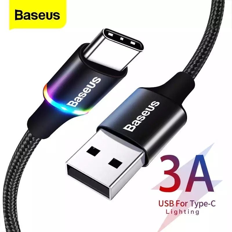 Cáp sạc nhanh Baseus Halo Type-C – 3A, QC 3.0, đèn LED, dùng cho Samsung S8/9, Note 8/9, Huawei, Xiaomi, bền và ổn định