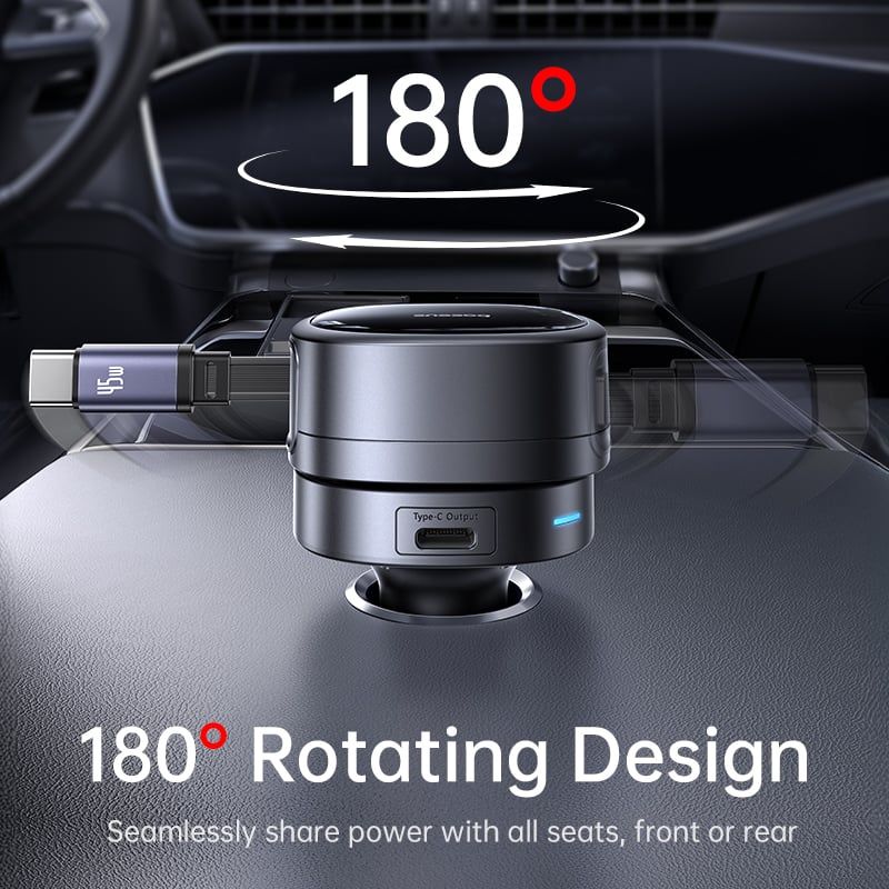 Tẩu Sạc Cho Ô Tô Baseus PrimeTrip VR1 60W (With 0.8m Retractable Cable (U+C) + Type-C, 180° Rotating Design, Dual Anti-Slip Clips, LED Indicator, 60W Triple Ports)