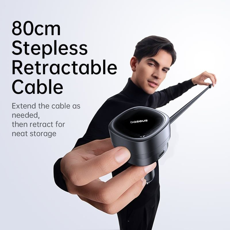 Tẩu Sạc Cho Ô Tô Baseus PrimeTrip VR1 60W (With 0.8m Retractable Cable (U+C) + Type-C, 180° Rotating Design, Dual Anti-Slip Clips, LED Indicator, 60W Triple Ports)
