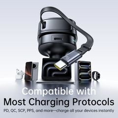 Tẩu Sạc Cho Ô Tô Baseus PrimeTrip VR1 60W (With 0.8m Retractable Cable (U+C) + Type-C, 180° Rotating Design, Dual Anti-Slip Clips, LED Indicator, 60W Triple Ports)
