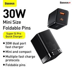 Sạc Nhanh Nhỏ Gọn Baseus Super Si Pro Quick Charger C+U 30W