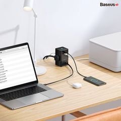 Bộ Sạc Nhanh Tích Hợp Dây Nguồn Nối Dài Baseus Power Combo Digital PowerStrip 65W (3AC + 1USB + 1Type C + Retractable Type C)