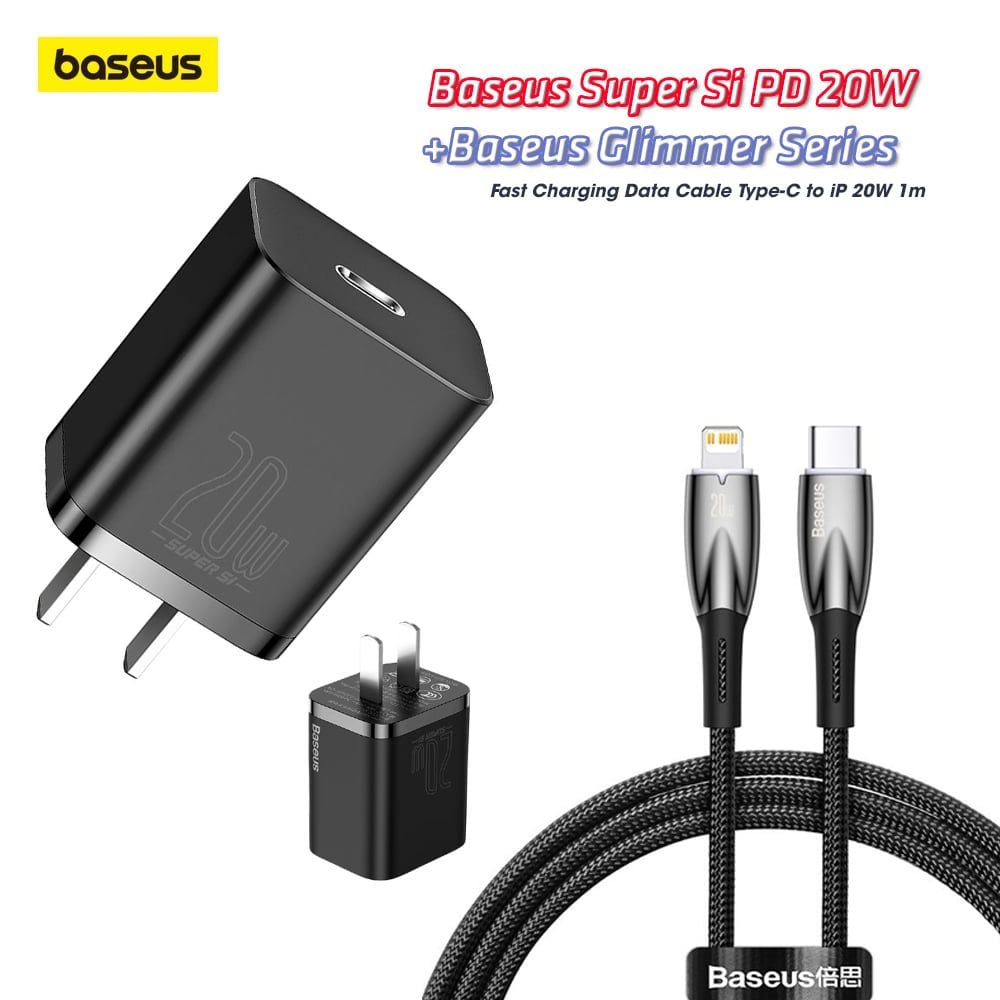 Bộ sạc nhanh, nhỏ gọn Baseus Super Si Quick Charger 20W dùng cho iPhone 12/iP11/XS Max (Type C, 20W/18W, PD/QC3.0 Quick charger)