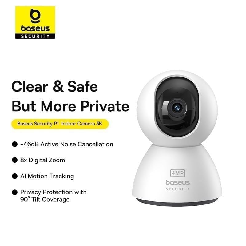 Camera Quan Sát Baseus Security P1 Indoor Camera 3K (Zoom 8X, 2.4G/5G Wifi, Xoay Ngang 360°, Dọc 90°, Phát Hiện Trẻ Em Khóc)