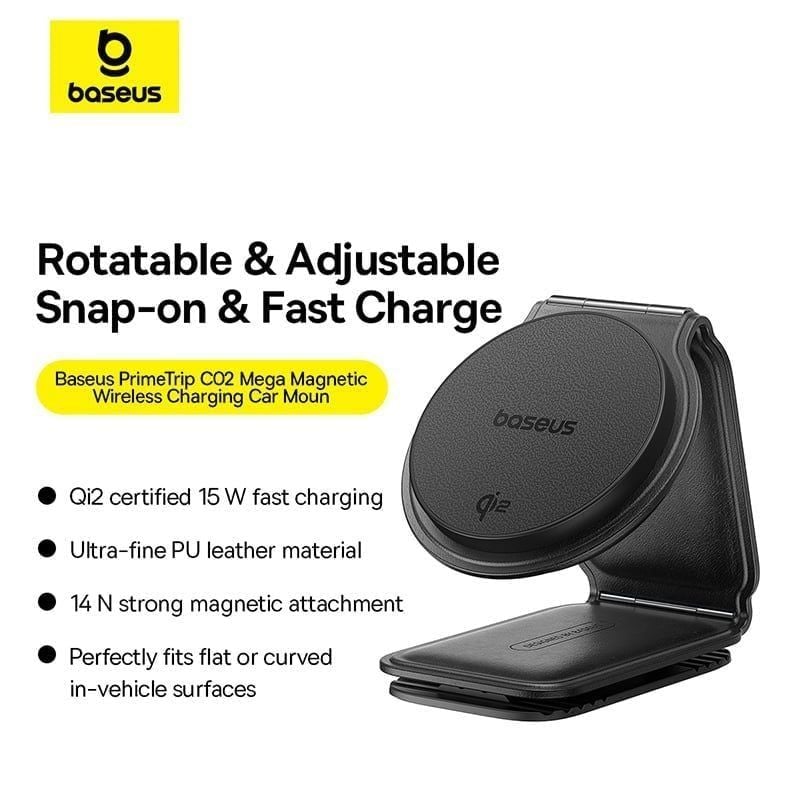 Giá đỡ kiêm sạc không dây Baseus PrimeTrip C02 – Qi2 15W, xoay 360°, hít từ, dùng để bàn & táp lô ô tô