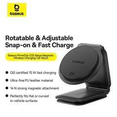 Giá đỡ kiêm sạc không dây Baseus PrimeTrip C02 – Qi2 15W, xoay 360°, hít từ, dùng để bàn & táp lô ô tô