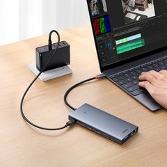 Hub Mở Rộng Kết Nối Baseus PortalJoy Series 13-Port HUB Space Grey (Type-C to HDMI4K@60Hz DP4K@120Hz VGA PD RJ45 SD/TF 3.5mm)