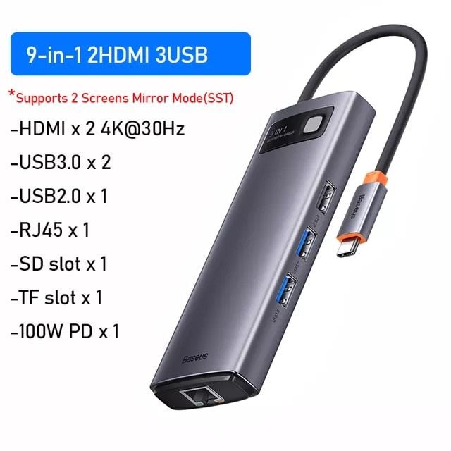 Bộ Hub Mở Rộng Đa Năng Baseus Metal Gleam Multifunctional Gen2 Cho Macbook/Laptop/iPad/Smartphone/Tablet (Gen2 New Upgrade Edition)