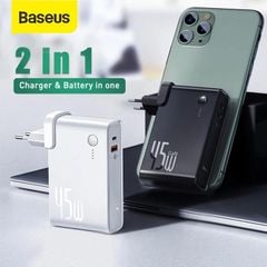 Cốc sạc nhanh kiêm pin sạc dự phòng Baseus GaN Power Station 45W 2 in 1 PD/QC3.0 (10000mAh, Type C/USB Quick Charge,Travel Charger & Powerbank)