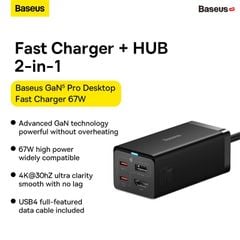 Củ Sạc Nhanh Kiêm Hub Mở Rộng Đa Năng 2 in 1 Baseus GaN5 Pro Desktop Fast Charger 1U+2C+HDMI 67W (HDMI, Type C*2, USB*2 PD/QC/SCP/FCP/AFC/PPS Quick Charger)