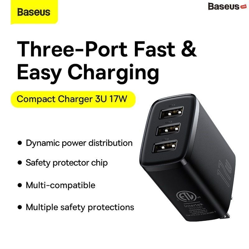 Bộ Sạc Đa Năng Baseus Compact Charger 3 Cổng Sạc 17W