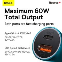 Tẩu Sạc Ô Tô Baseus Golden Contactor Max Dual Fast Charger Car Charger 60W