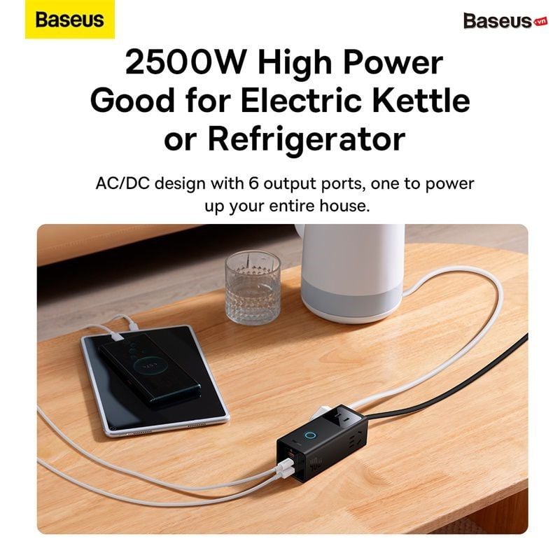 Ổ cắm tích hợp sạc nhanh Baseus PowerCombo – 3AC + 1U + 2C, 40W, dây nối dài, GaN5 Pro, tự ngắt thông minh an toàn